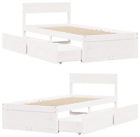 Estrutura de cama com gavetas 75x190 cm pinho maciço branco