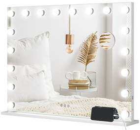 HOMCOM Espelho de Maquiagem LED Luminoso com Intensidade Ajustável e Espelho de Aumento para Porta de Carga USB, 80 x 62 cm | Aosom Portugal