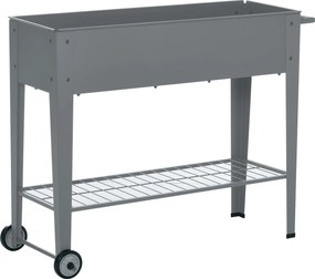 Outsunny Floreira de metal elevado Cama de jardim sobre rodas  Alça lateral e prateleira inferior 104x39x80 cm cinza| Aosom Portugal