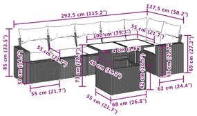 7 pcs conjunto de sofás jardim c/ almofadões vime PE castanho