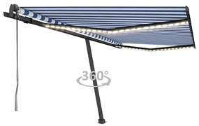 Toldo automático LED e sensor de vento 400x350 cm azul e branco