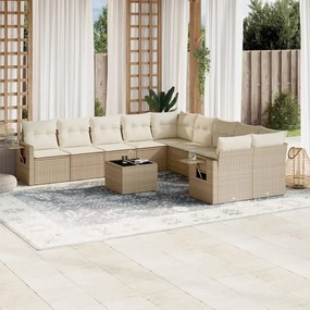 11 pcs conjunto sofás de jardim c/ almofadões vime PE bege
