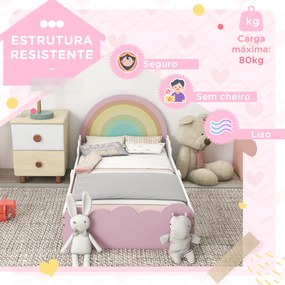 Cama para Crianças de 3-6 Anos 143x74x66 cm (COLCHÃO NÃO INCLUIDO) Cama Infantil de Madeira em Forma de Arco Íris Rosa