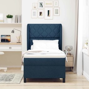 Cama com Estrado e Colchão Azul 90 x 200 cm, Tecido.