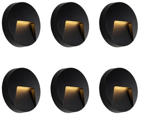 Conjunto de 6 Apliques de Parede Redondos Pretos para Exterior Incl. LED IP65 - Gem