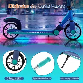 Trotinete dobrável para crianças +6 anos 2 rodas iluminadas com Guiador ajustável em 3 alturas Plataforma antiderrapante Azul