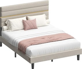 Estrutura de cama de casal moderna 140 x 200 cm (COLCHAO NÃO INCLUIDO) com cabeceira estofada para quarto Cappuccino bege