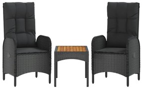 5 pcs conjunto de jantar p/ jardim c/ almofadões vime PE preto