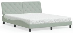 Cama com colchão 160x200 cm veludo cinzento-claro