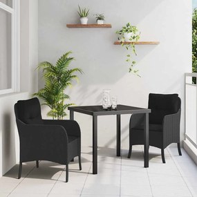vidaXL Conjunto de Jantar de Jardim 3 peças com Almofadas Preto Vime PE