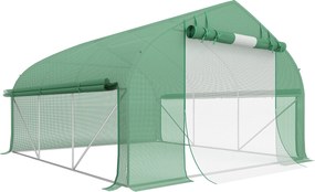 Outsunny Estufa Tipo Túnel 347x300x200 cm Estufa de Jardim com Porta Enrolável 6 Janelas Cobertura PE 140g/m²  Verde | Aosom Portugal