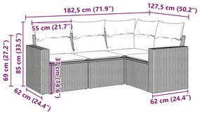 4 pcs conjunto sofás de jardim c/ almofadões vime PE castanho