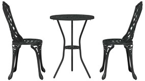 Conjunto de Bistro de Jardim de 3 Peças vidaXL Preto em Alumínio Fundi