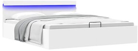 Cama hidráulica c/ arrumação LED 160x200cm couro artif. branco
