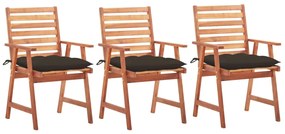 Cadeiras de jantar p/ jardim 3 pcs c/ almofadões acácia maciça