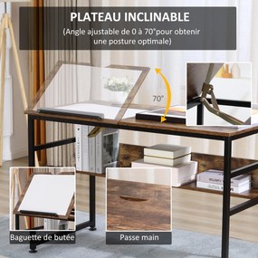 Mesa de desenho inclinável para escritório informático, design industrial — tampo elevável, prateleira — painéis de aglomerado com acabamento em imita