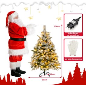 Árvore de Natal artificial de 136 cm com 150 luzes LED brancas quentes e 384 ramos mistos Montagem fácil Branco e verde