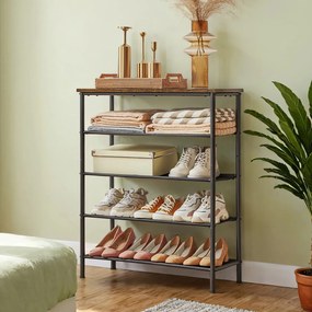 Sapateira com 5 prateleiras de 75 x 30 x 91 cm preta