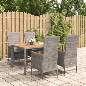 vidaXL 5 pcs conjunto de jantar p/ jardim c/ almofadões vime PE cinza