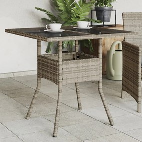 vidaXL Mesa de jardim com tampo de vidro 80x80x75 cm vime PE cinzento