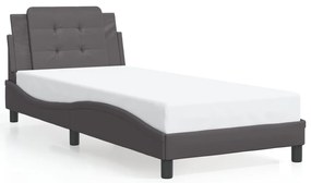 Estrutura cama c/ luzes LED 90x190 cm couro artificial cinzento