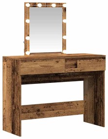 Mesa de Maquiagem com Espelho e Luzes LED Madeira Antiga e Madeira de