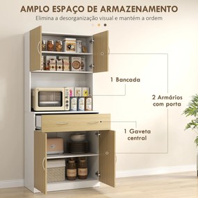 Armário de Cozinha com Gaveta 4 Portas e Prateleiras Interiores Ajustável em Altura Móvel 80x40x180 cm Madeira e Branco