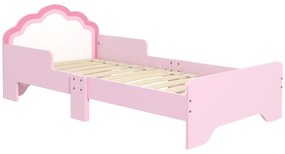 ZONEKIZ Cama para Crianças 70x140 cm com Barreira Antiqueda e Estrado Cama Infantil com Cabeceira em Forma de Nuvem Rosa | Aosom Portugal