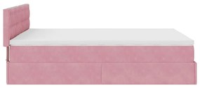 Estrutura de cama otomana com colchão 140x190 cm veludo rosa