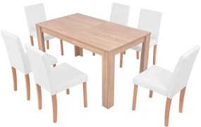 Mesa e cadeiras de jantar 7 pcs couro artificial carvalho creme