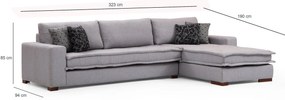 Sofá de Canto Lena – Cinzento Claro – 323 cm x 190 cm