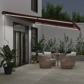 Toldo retrátil manual com luzes LED 600x350 cm bordô