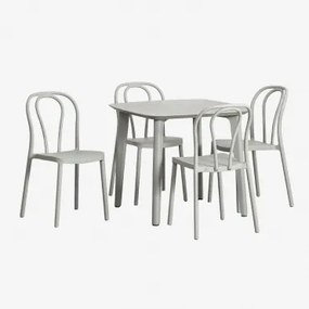 Conjunto De Mesa Quadrada 85x85 Cm Scand E 4 Cadeiras De Jardim Empilháveis Em Polipropileno Mizzi Verde Cáqui - Sklum