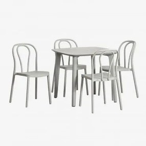 Conjunto De Mesa Quadrada Em Polietileno (85x85 Cm) Scand E 4 Cadeiras De Jardim Empilháveis Mizzi Verde Cáqui - Sklum