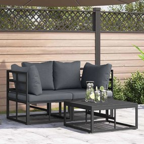 vidaXL Conjunto de Sofá de Jardim 3 pcs Preto 70 x 70 x 32 cm Alumínio