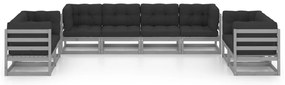 8 pcs conjunto lounge de jardim c/ almofadões pinho maciço