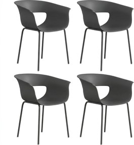 Outsunny Conjunto 4 Cadeiras de Exterior Modernas com Encosto Perfurado, em Metal e Poliéster, 61x51x74 cm, Cinza Escuro | Aosom Portugal