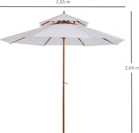 Guarda-sol de jardim redondo diâmetro 2,7 m x 2,6 m em madeira com 2 telas de poliéster de 180 g/m², de altura, branco