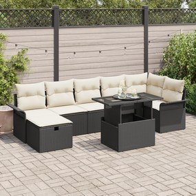 Conjunto de Sofá de Jardim de 8 Peças com Almofadas Preto Vime PE