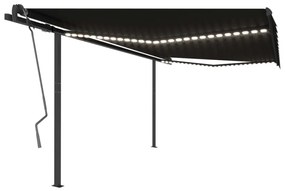 vidaXL Toldo retrátil manual com luzes LED 4x3,5 m antracite