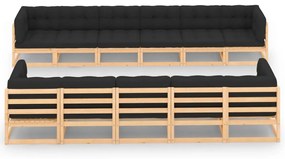 vidaXL 11 pcs conj. lounge jardim c/ almofadões antracite pinho maciço