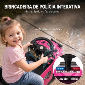 Carro Andador de Polícia para Crianças 18-36 Meses com Luz, Música e Arrumação, 65x29,5x36 cm, Rosa