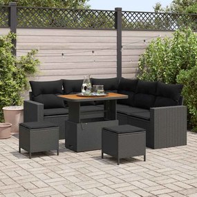 vidaXL Conjunto de Sofá de Jardim de 8 Peças com Almofadas em Rattan Preto e Acácia