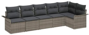 Conjunto de Sofá de Jardim de 6 Peças com Almofadas – Cinza em Rattan
