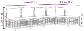 5 pcs conjunto lounge de jardim c/ almofadões vime PE antracite
