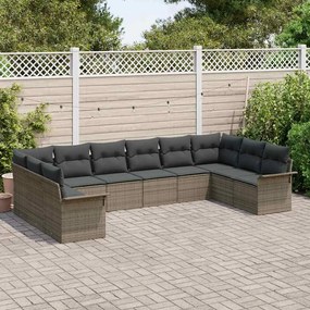 Conjunto de Sofá de Jardim de 10 Peças com Almofadas Cinzas de Rattan