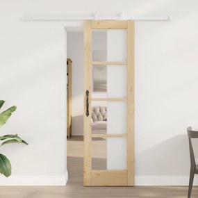 porta deslizante vidaXL com conjunto de hardware 'ORKDAL'em madeira sólida e vidro