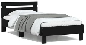 vidaXL Estrutura de cama com cabeceira e luzes LED 100x200 cm preto