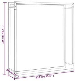 Suporte para lenha 110x28x116 cm aço preto mate