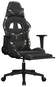 Cadeira gaming massagens apoio pés couro artif preto/camuflagem